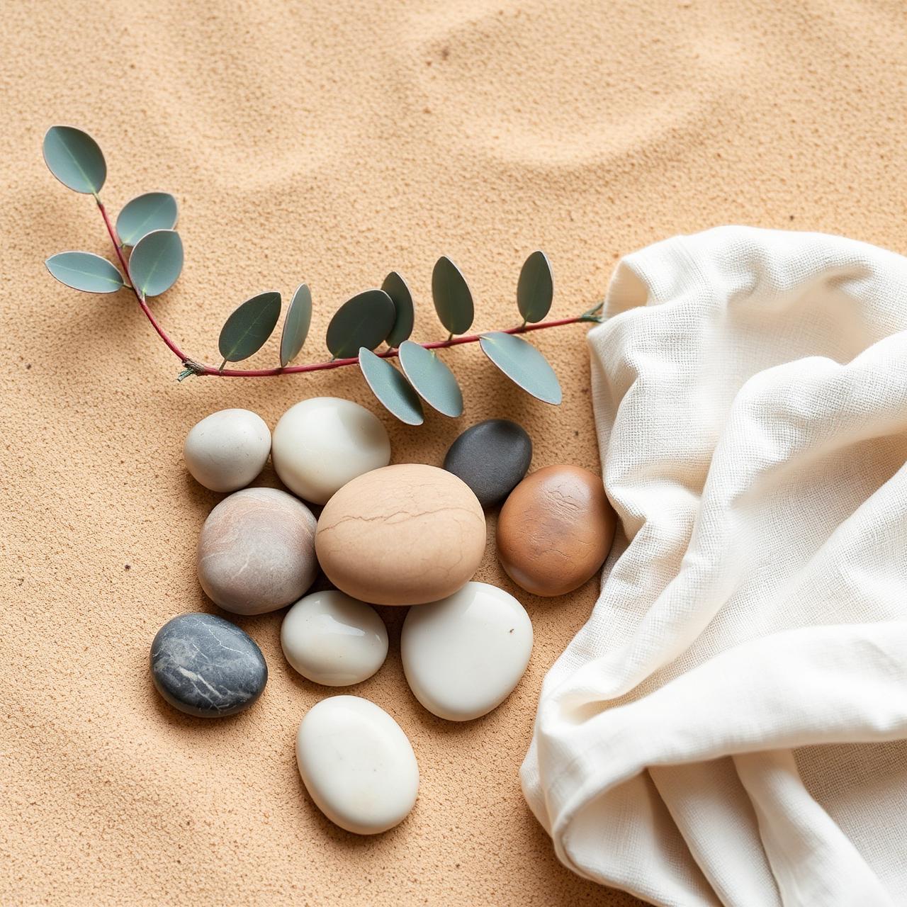 Natuurlijke stenen en eucalyptus